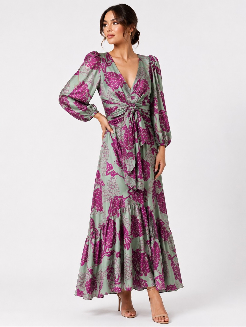 Patbo Celia Print Tie Front Midi Dress In Aqua Size 4 36 New